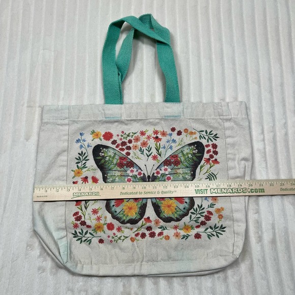 Butterfly Flower Floral Colorful Print Canvas Single Compartment Tote Bag - Picture 2 of 6
